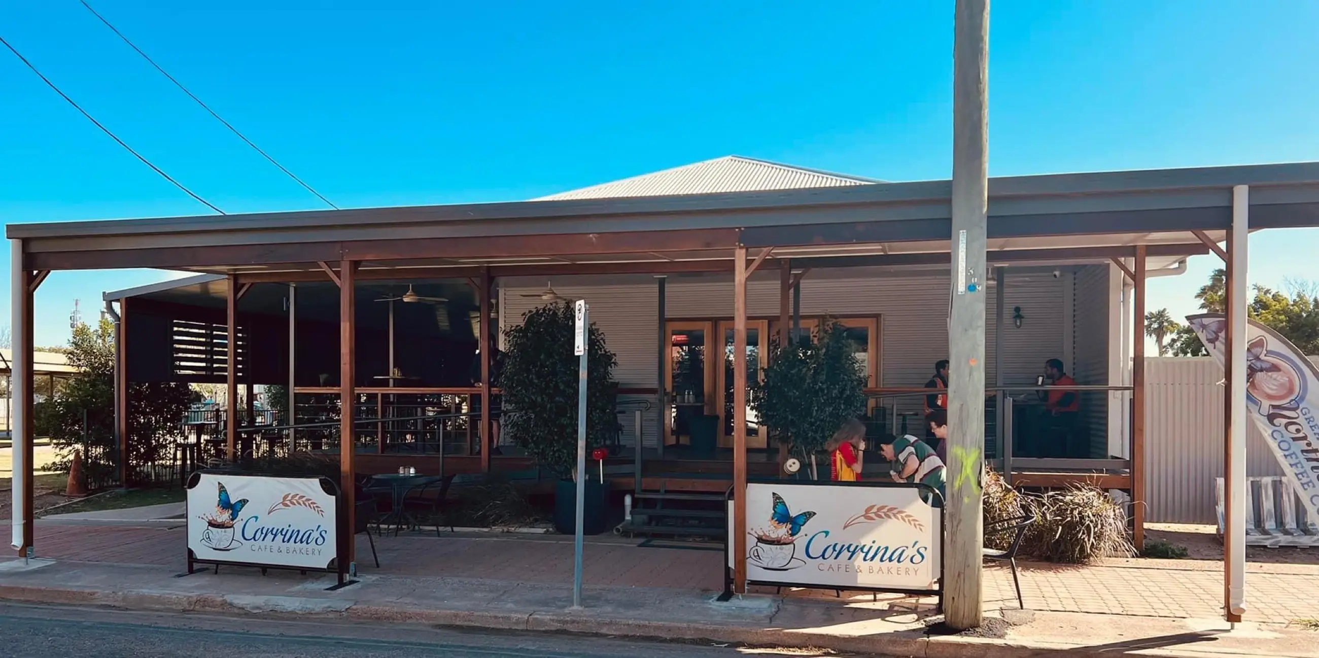Completed Julia Creek cafe frontage with a deep shaded verandah and accessible entry