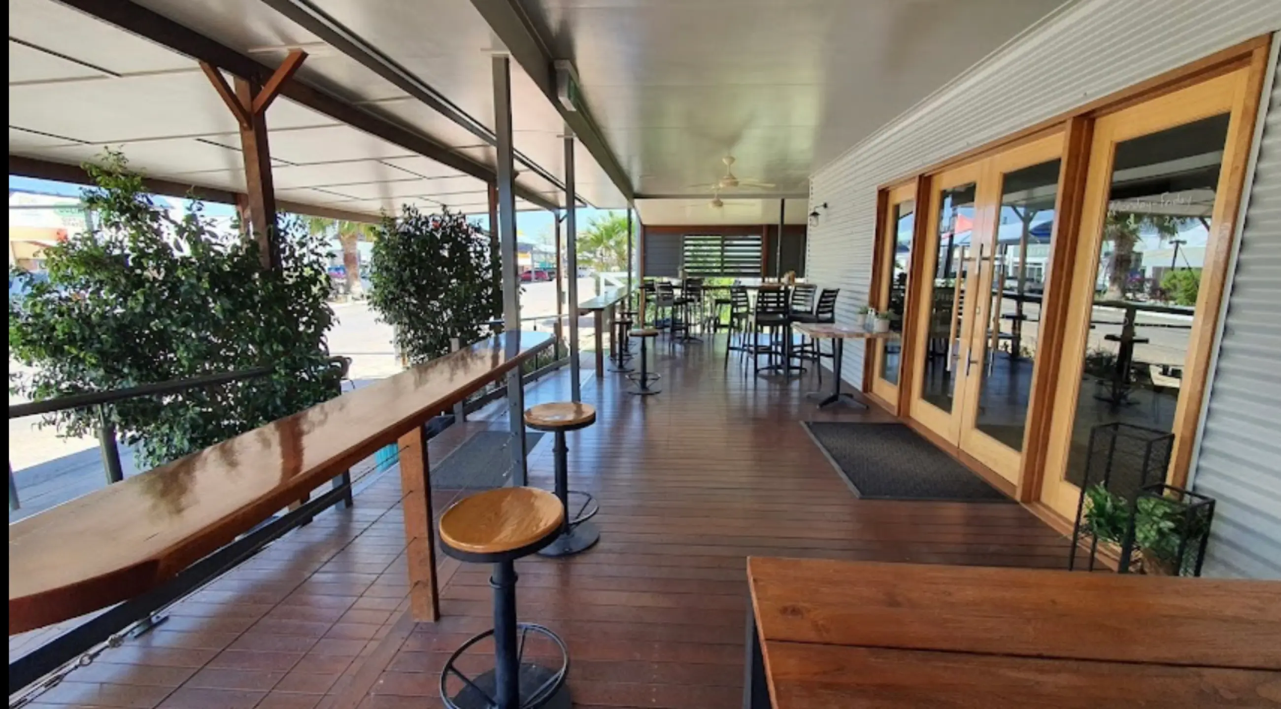 Timber-decked dining verandah at the completed Julia Creek cafe