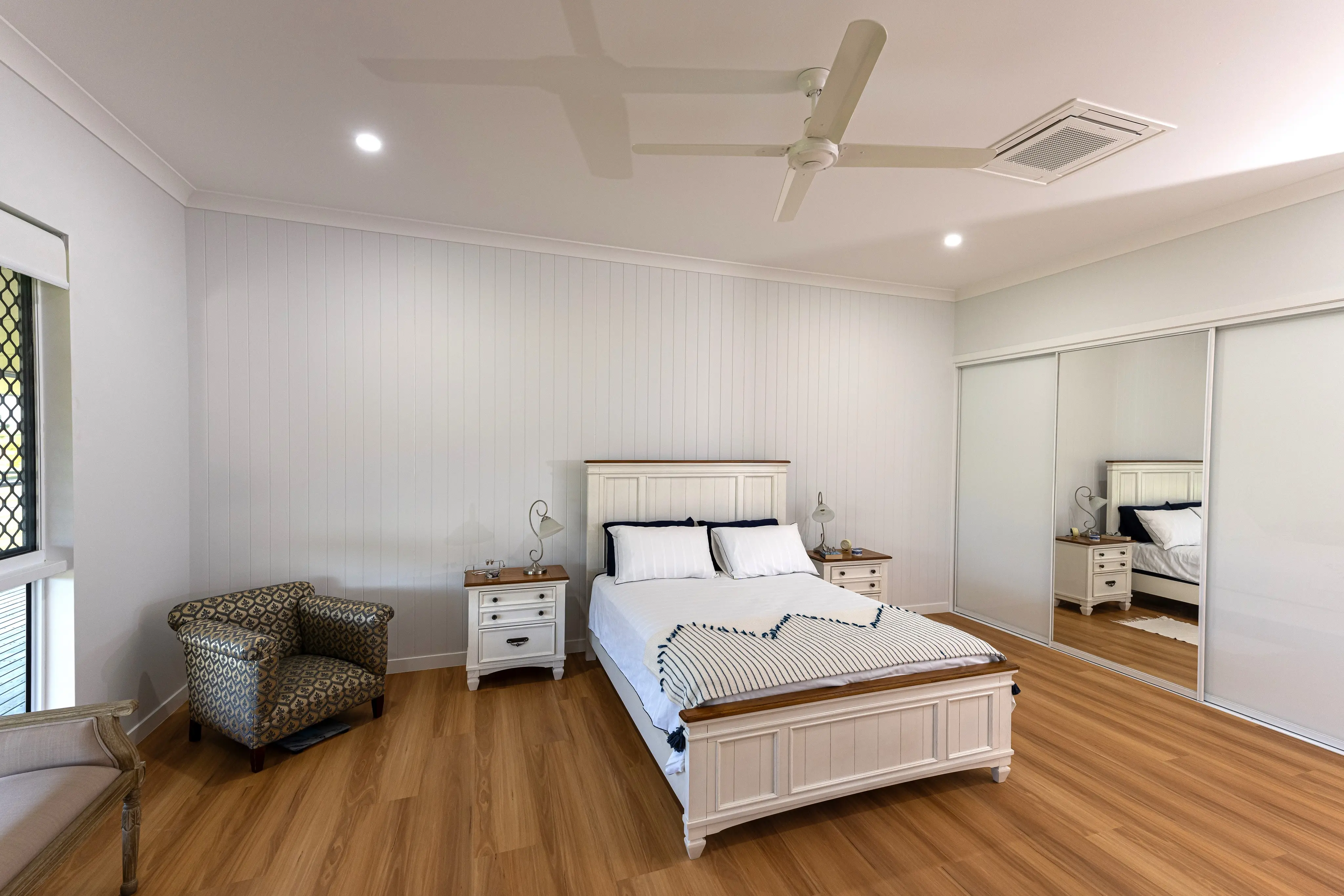 Master bedroom in a completed custom home