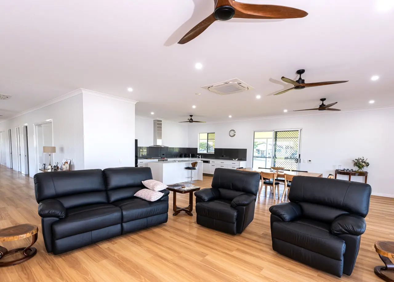 Open-plan living looking through to the kitchen