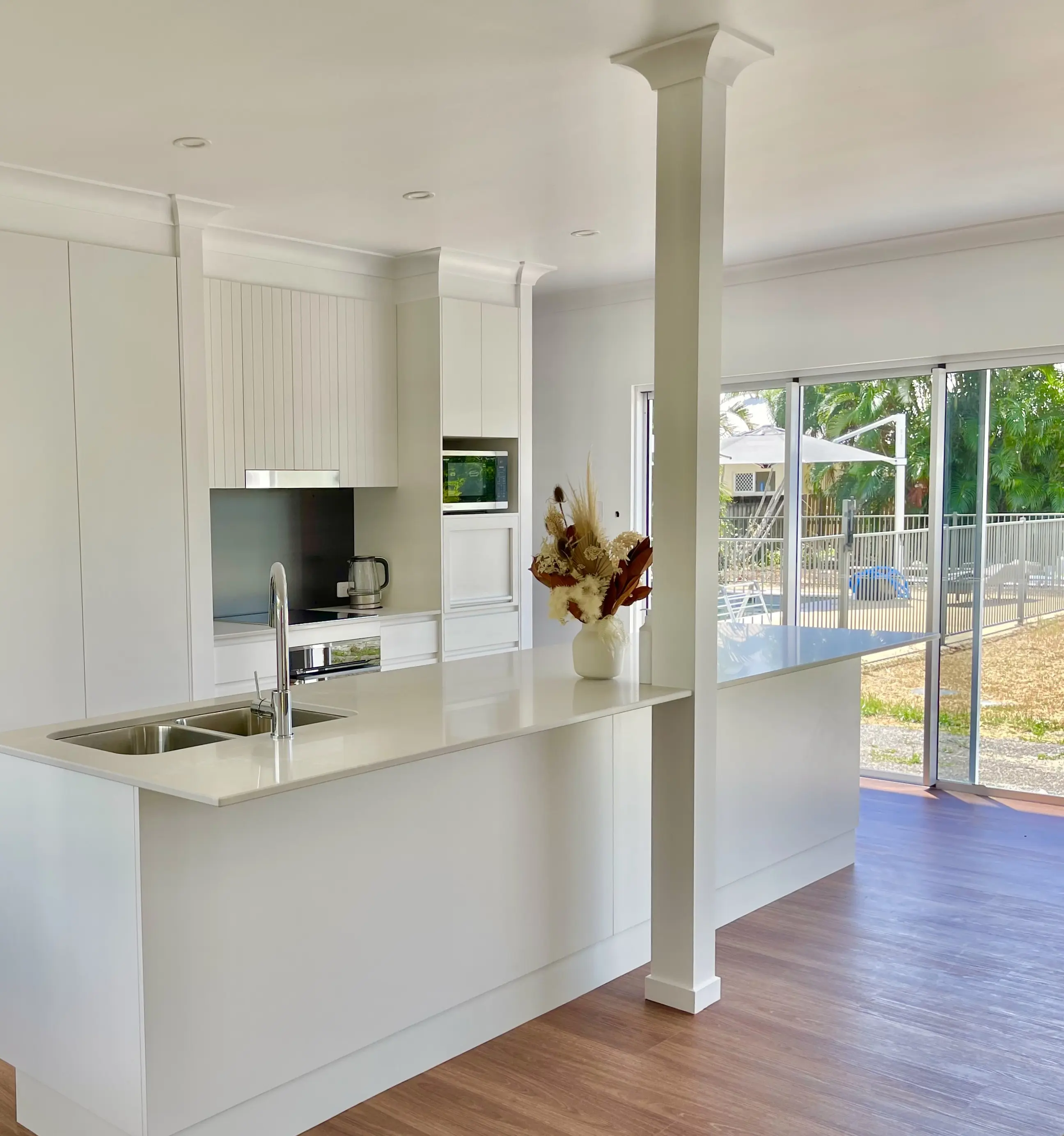 Kitchen and living area after a lift and renovation